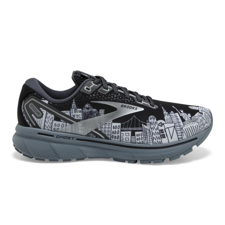 Brooks GHOST 14 Cushioned Road Running Shoes Mens Outlet - Black/Ebony/grey Charcoal/Sleet (QZE96531